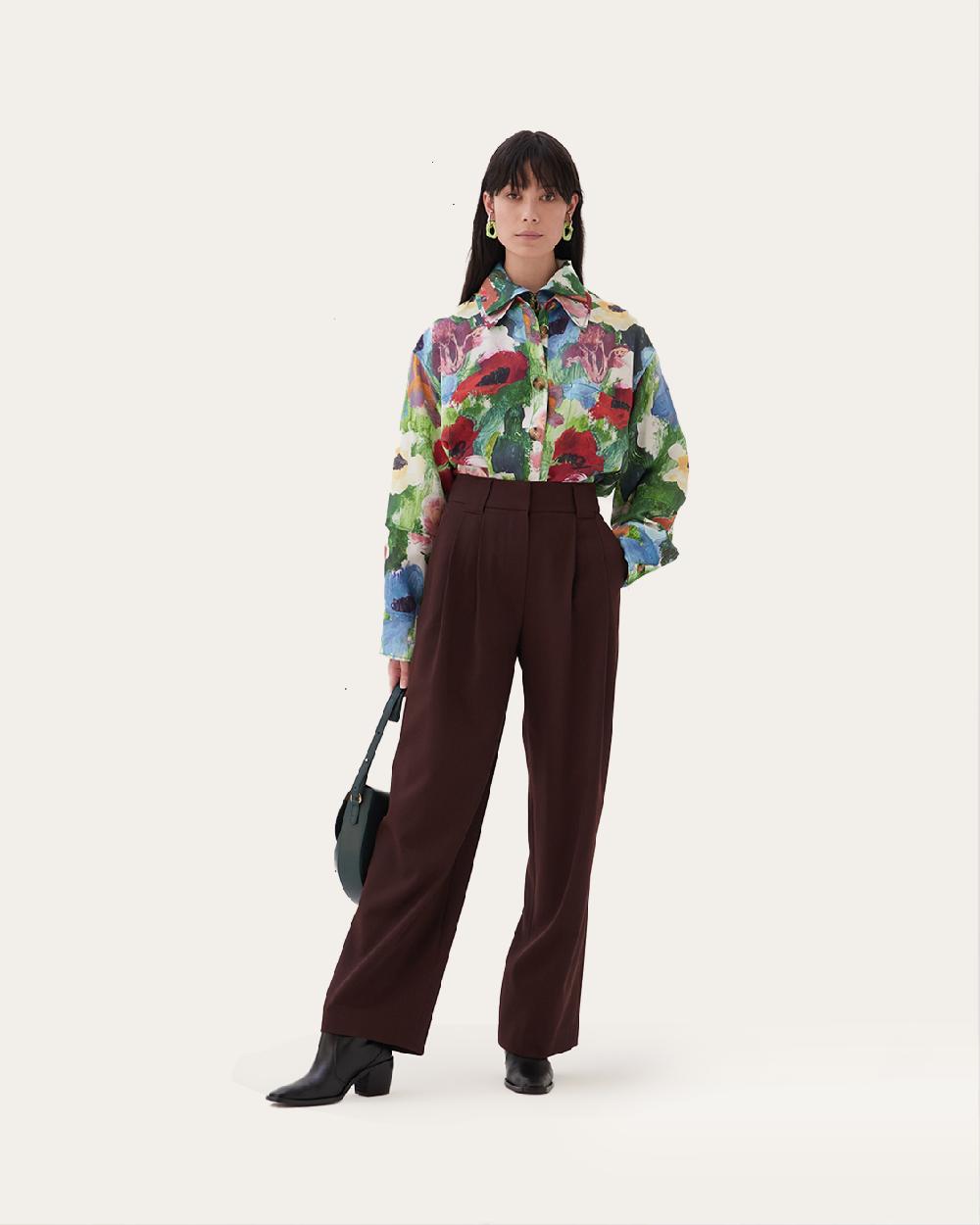 rejina pyo Freya Trousers Wool Blend Twill Burgundy