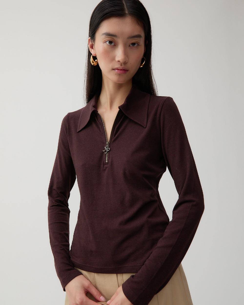 rejina pyo Jasmine Top Tencel Cotton Blend Jersey Brown