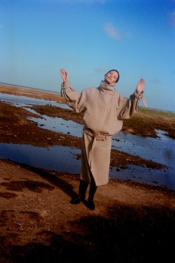 Rejina Pyo Juno Jacket Wool Blend Herringbone Beige