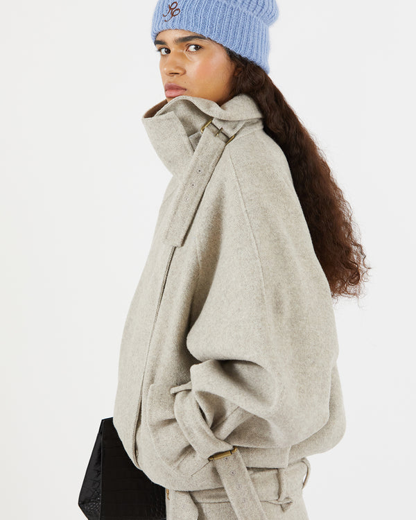 Rejina Pyo Juno Jacket Wool Blend Herringbone Beige