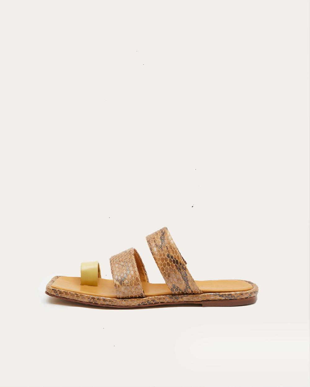 rejina pyo Larissa Flat Sandal 10mm Leather Print Snake Brown