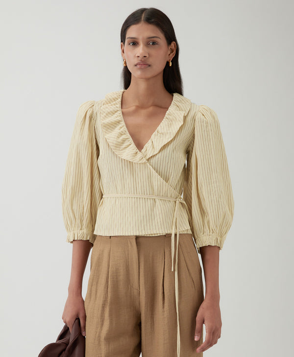 Rejina Pyo Luna Blouse Cotton Seersucker Stripe Yellow