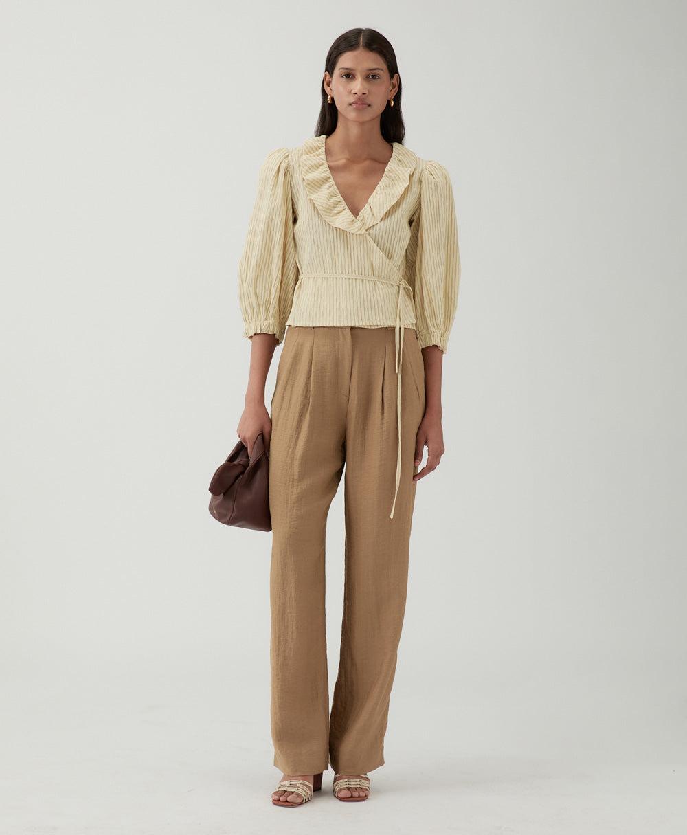 rejina pyo Luna Blouse Cotton Seersucker Stripe Yellow