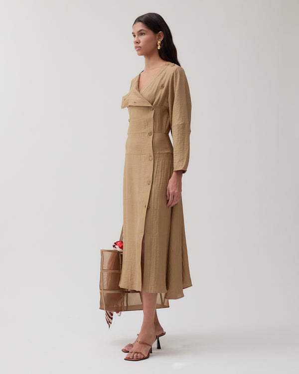 Rejina Pyo Michaela Dress Viscose Linen Blend Caramel