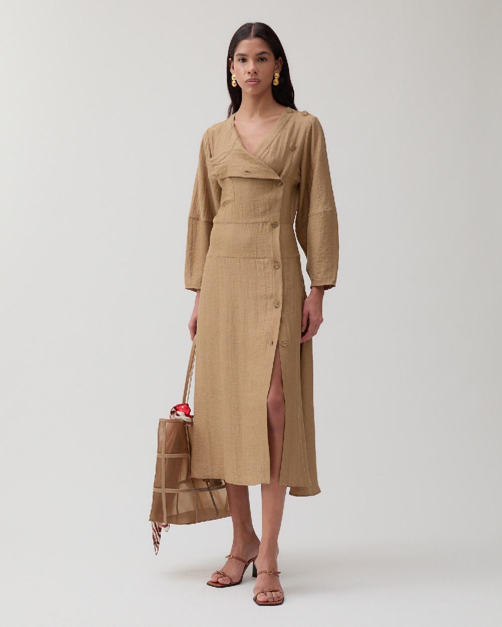 rejina pyo Michaela Dress Viscose Linen Blend Caramel