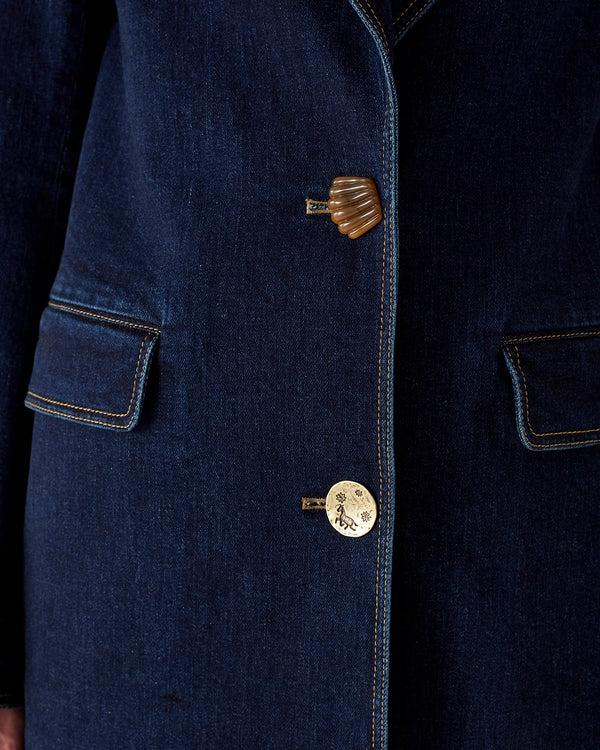 Rejina Pyo Mina Blazer Organic Cotton Denim Dark Indigo