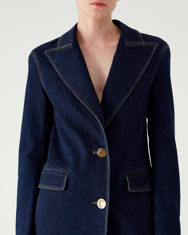 Rejina Pyo Mina Blazer Organic Cotton Denim Dark Indigo