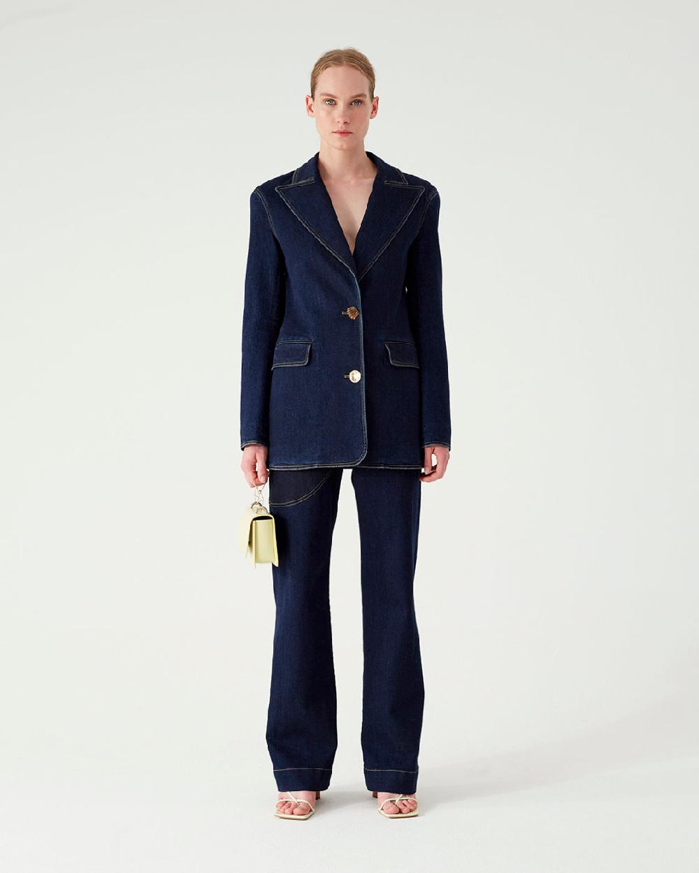 rejina pyo Mina Blazer Organic Cotton Denim Dark Indigo