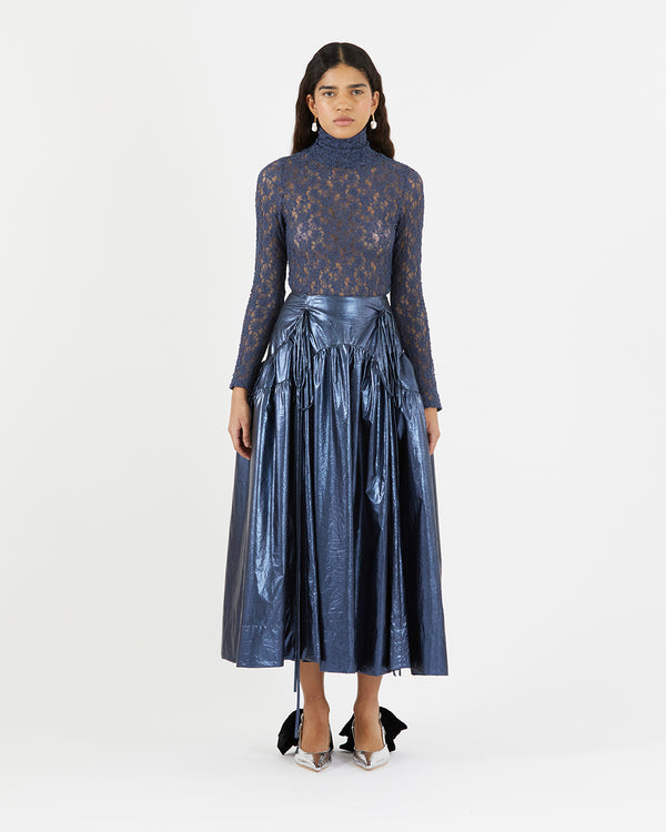 Rejina Pyo Anika Skirt Lamé Metallic Navy