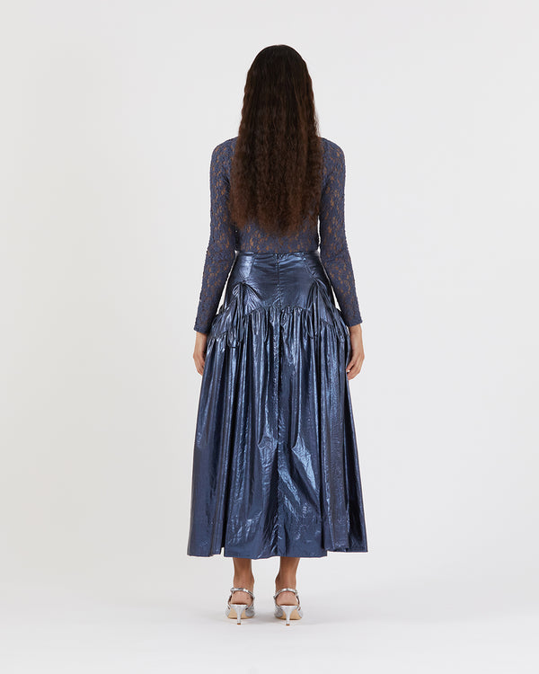 Rejina Pyo Anika Skirt Lamé Metallic Navy