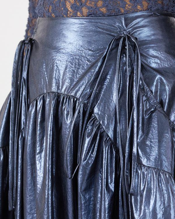 Rejina Pyo Anika Skirt Lamé Metallic Navy