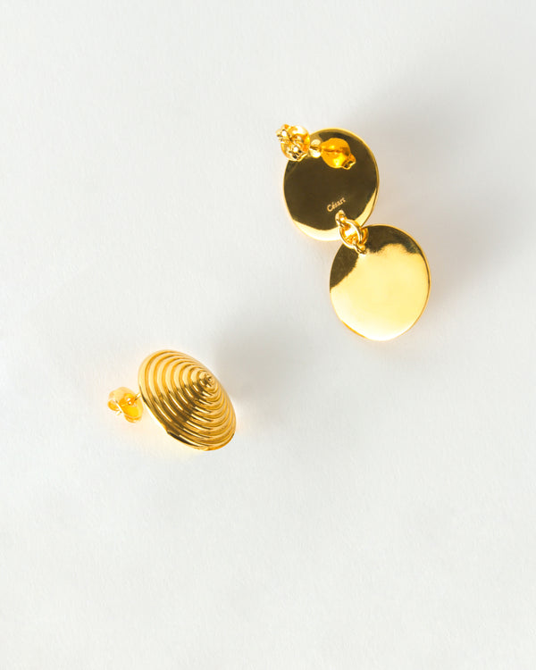 Rejina Pyo Asymmetric Spin Earrings Gold Plated
