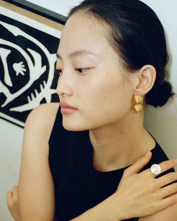 Rejina Pyo Asymmetric Spin Earrings Gold Plated