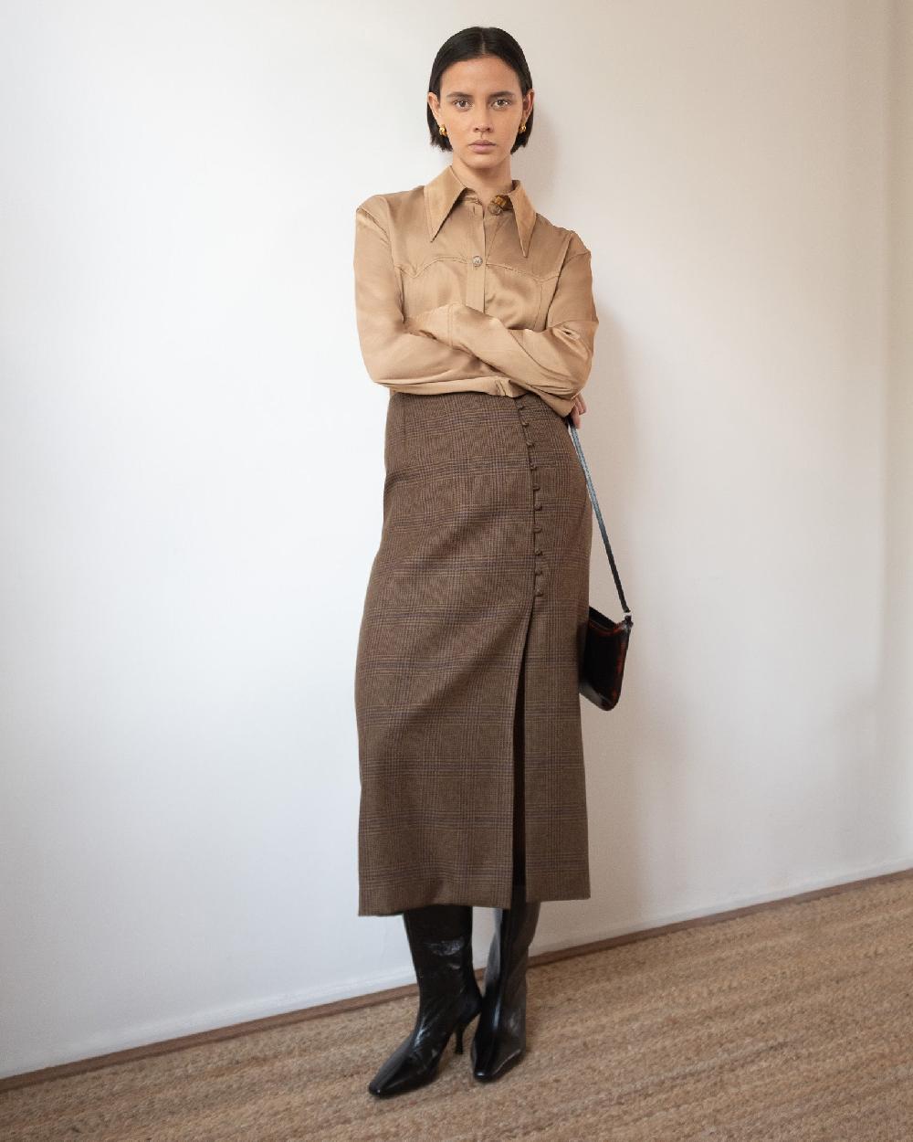 rejina pyo Avery Skirt Wool Check Brown