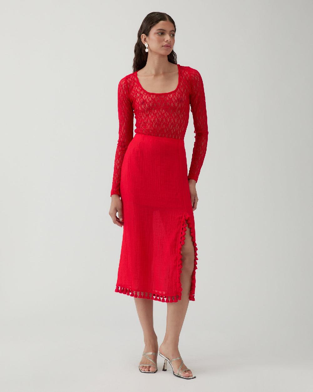 rejina pyo Ayla Skirt Tencel Blend Red