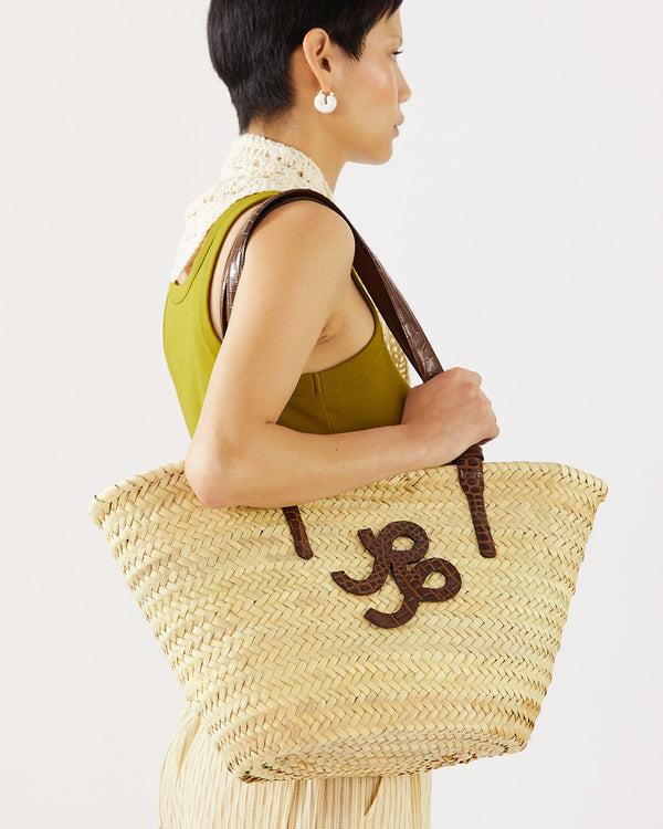 Rejina Pyo Basket Tote Leather Emboss Croc Brown