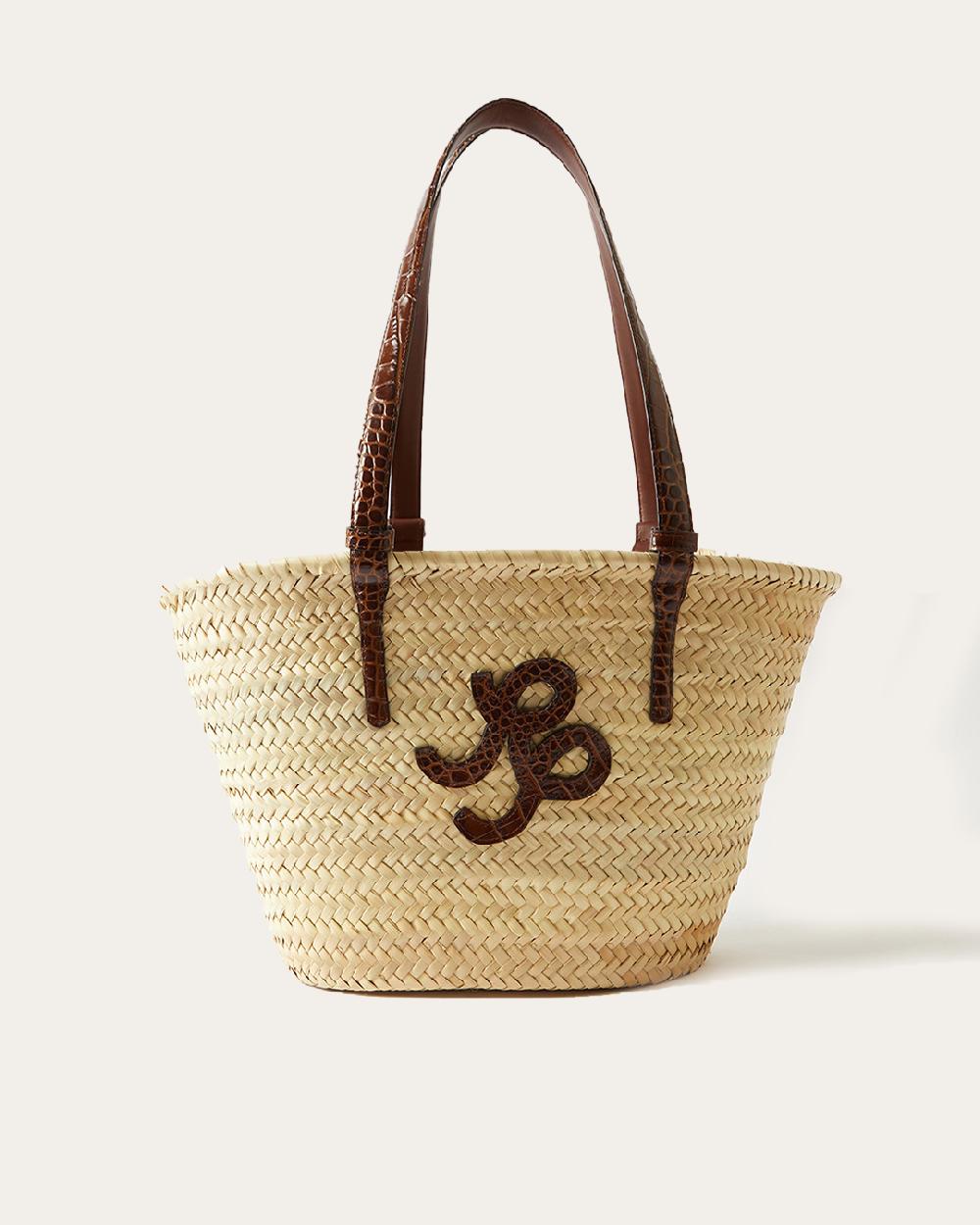 rejina pyo Basket Tote Leather Emboss Croc Brown