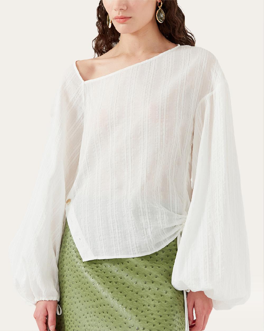 rejina pyo Birdie Top Cotton Stripe Off-White