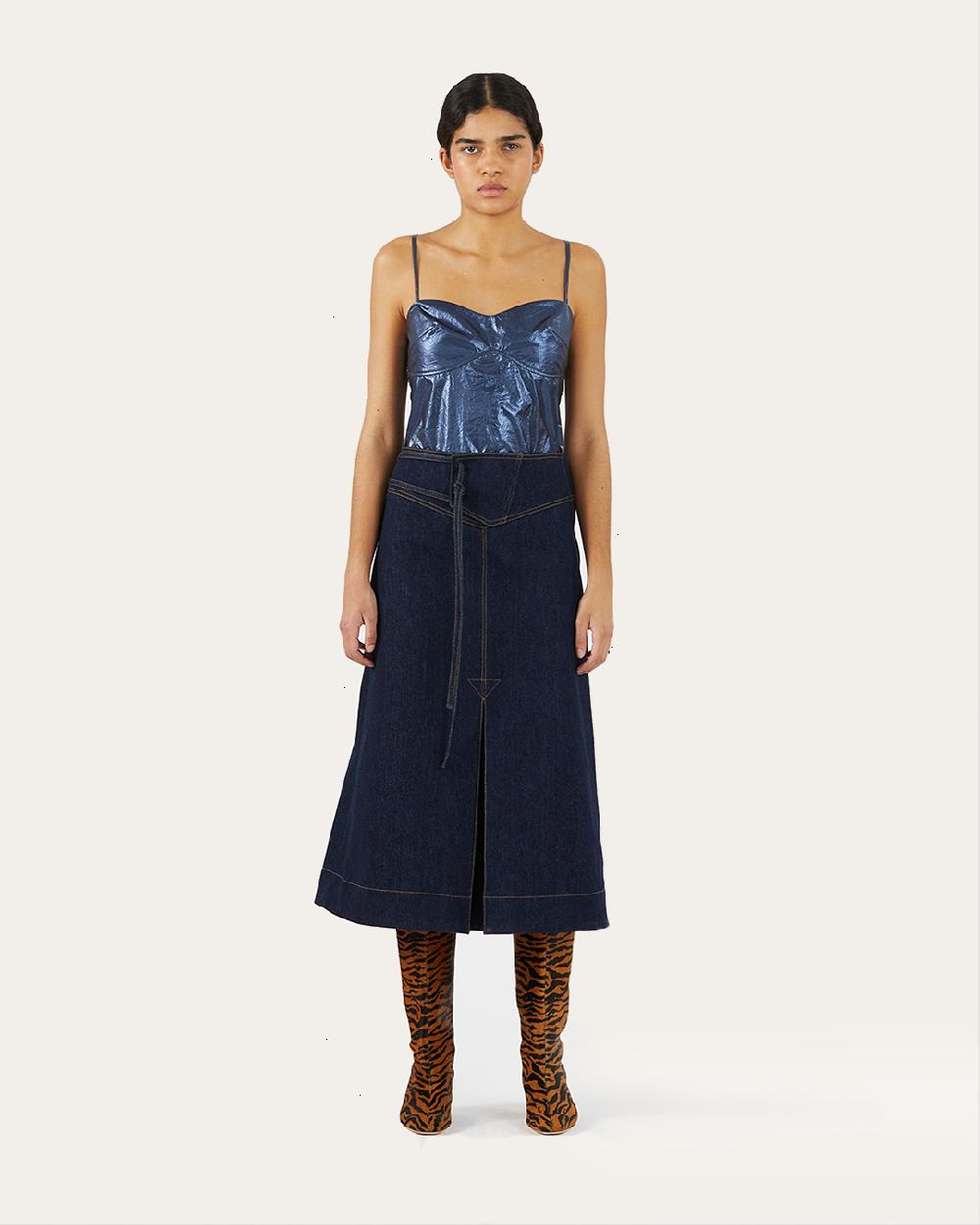 rejina pyo Boone Skirt Organic Cotton Denim Indigo