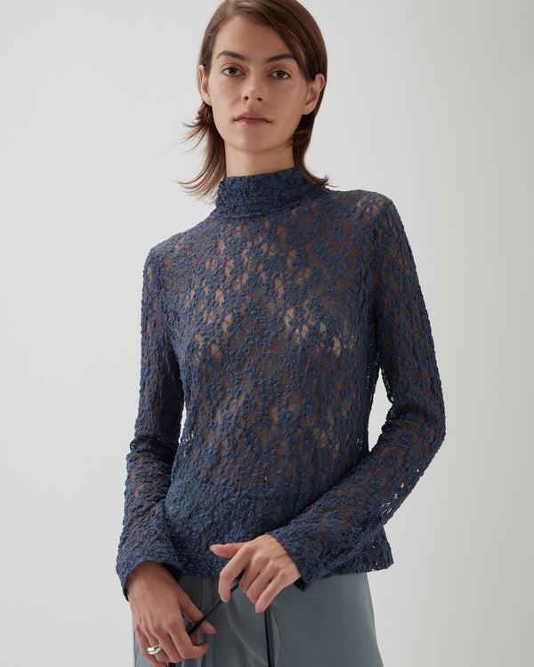 Rejina Pyo Bronte Top Cotton Blend Lace Navy