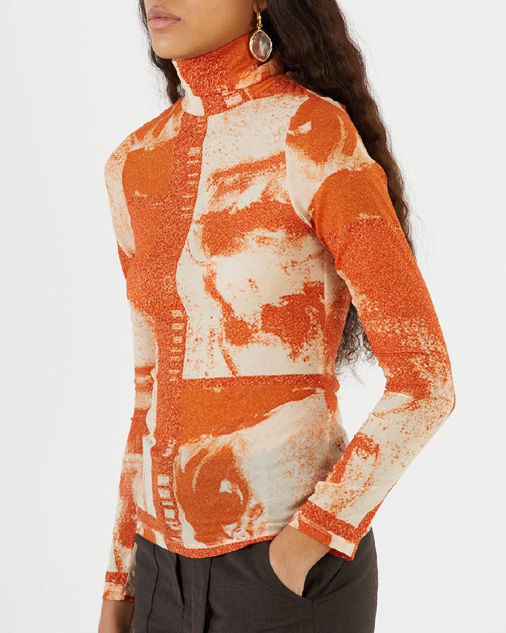 rejina pyo Bronte Top Mesh Print Rust