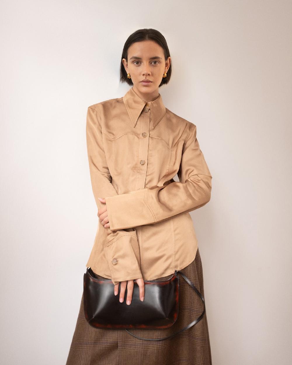 rejina pyo Camilla Shirt Satin Twill Tan