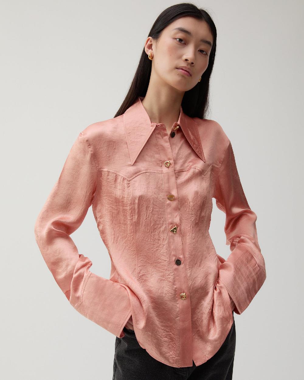 rejina pyo Camille Shirt Acetate Satin Pink