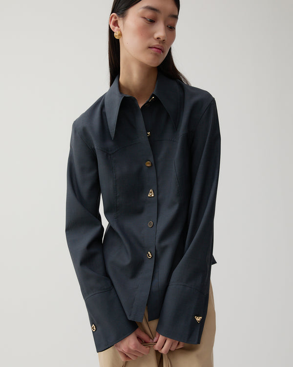 Rejina Pyo Camille Shirt Wool Blend Suiting Slate