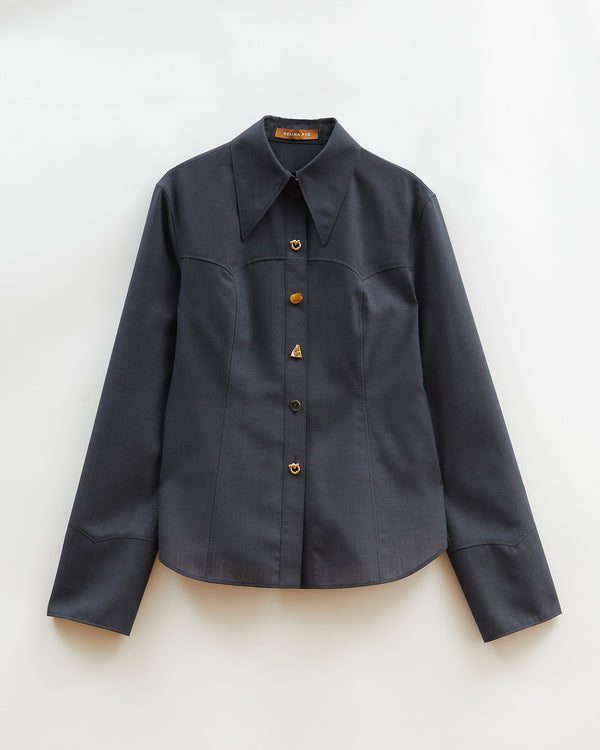 Rejina Pyo Camille Shirt Wool Blend Suiting Slate