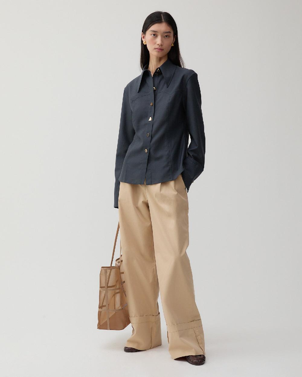 rejina pyo Camille Shirt Wool Blend Suiting Slate