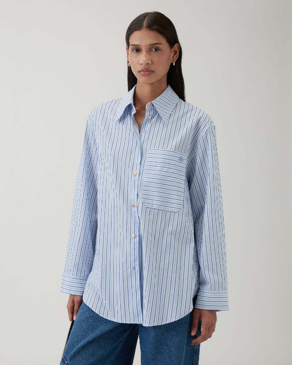 rejina pyo Caprice Shirt Cotton Stripe Blue