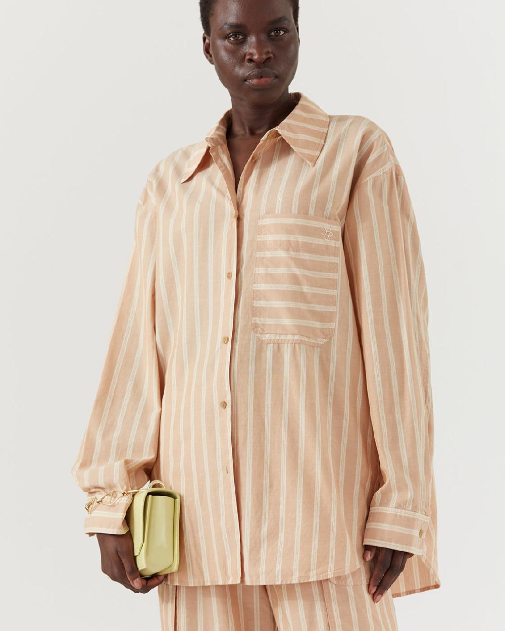 rejina pyo Caprice Shirt Silk Blend Stripe Pink