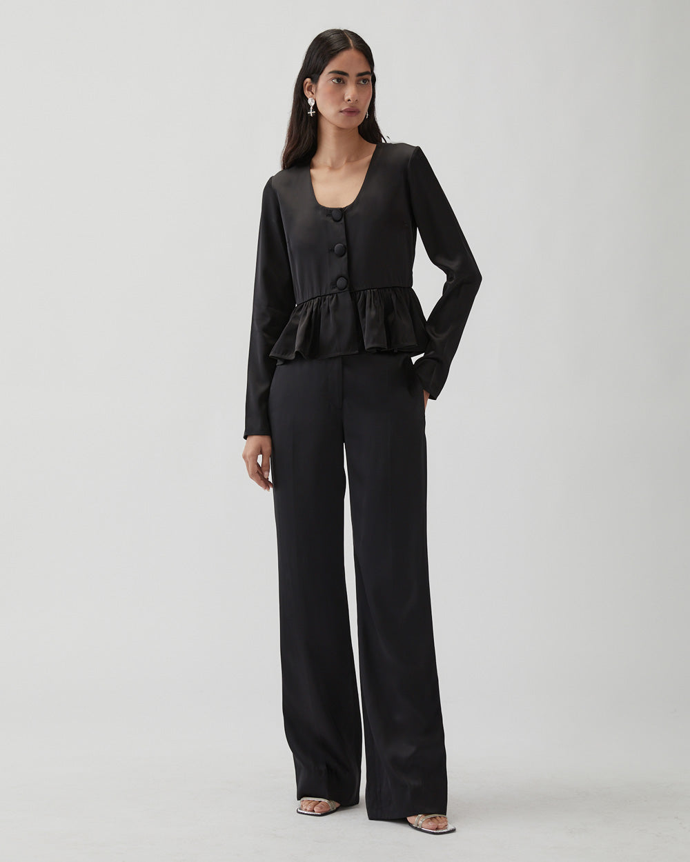 rejina pyo Cathy Trousers Duchesse Satin Black