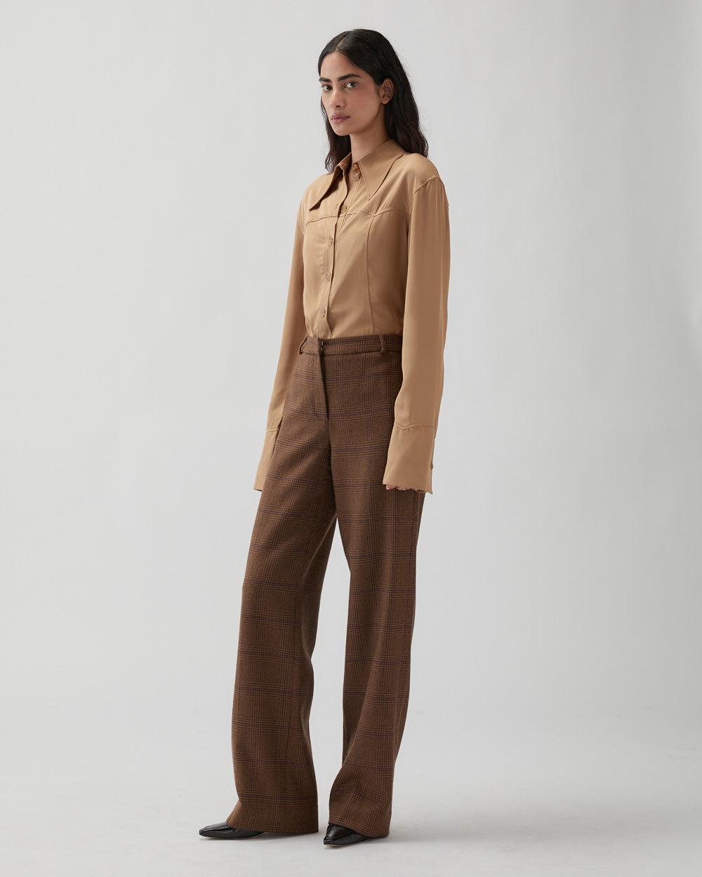 rejina pyo Cathy Trousers Wool Check Brown