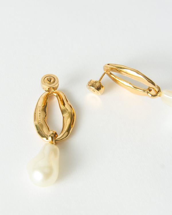 Rejina Pyo Chain Pendant Earrings Glass Pearl Gold