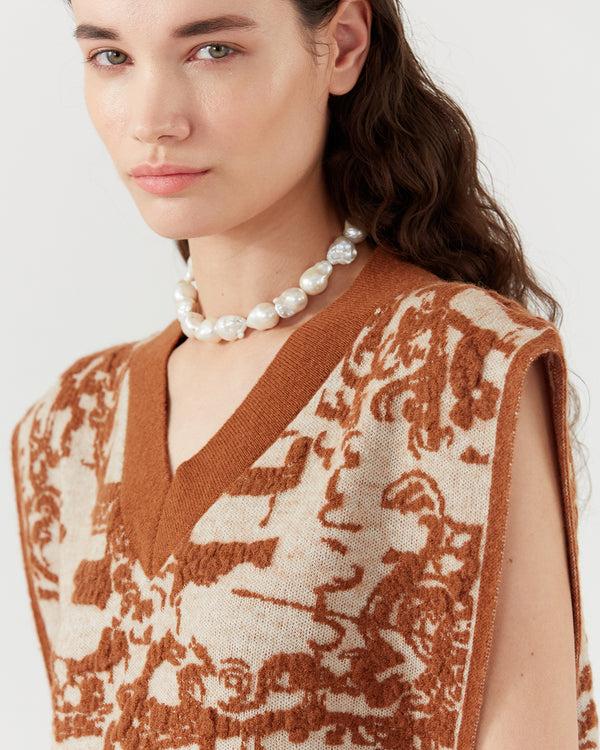 Rejina Pyo Citro Vest Alpaca Blend Jacquard Brown