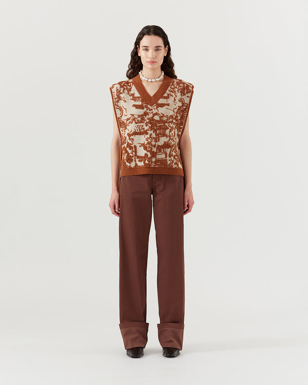 Rejina Pyo Citro Vest Alpaca Blend Jacquard Brown