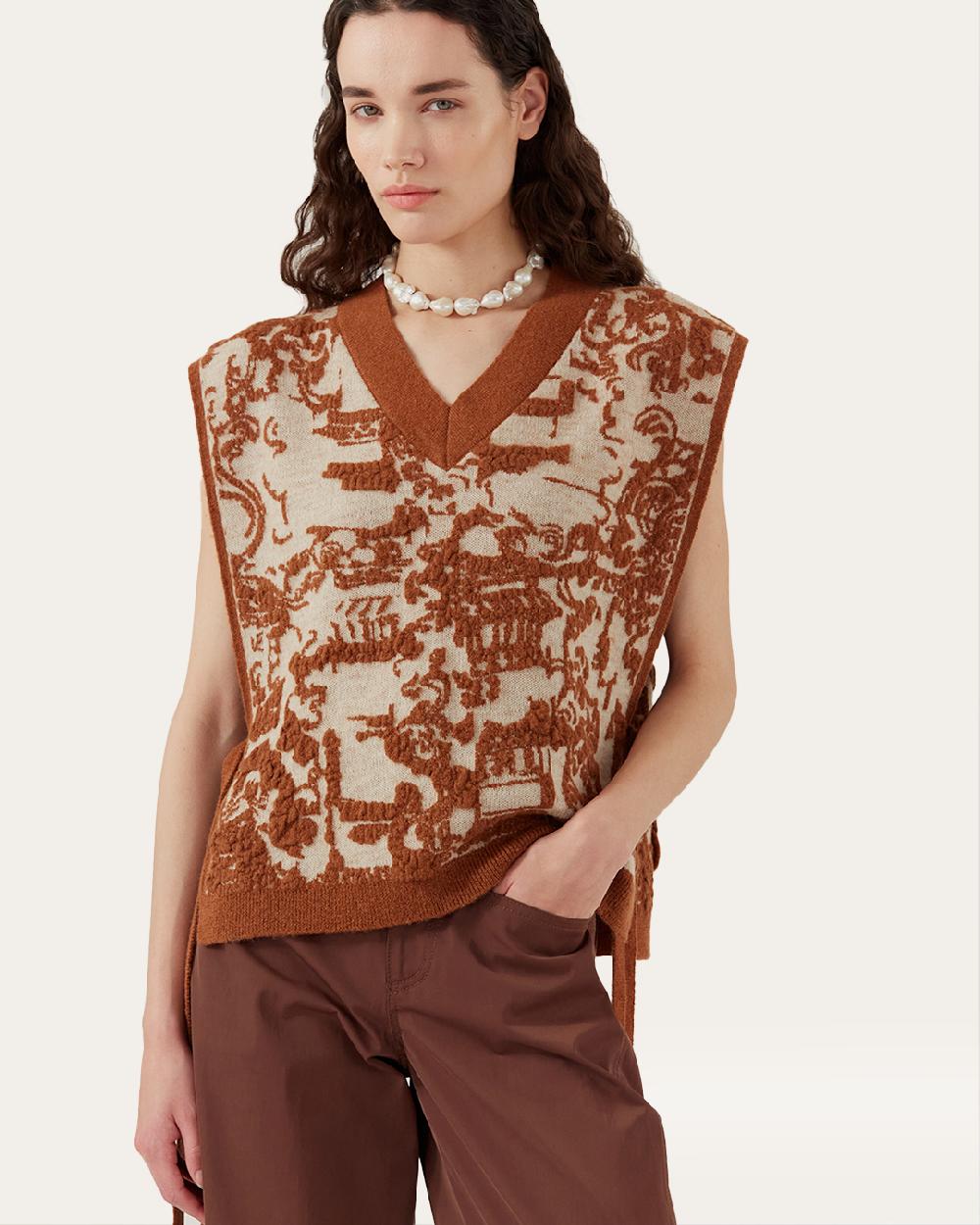 rejina pyo Citro Vest Alpaca Blend Jacquard Brown
