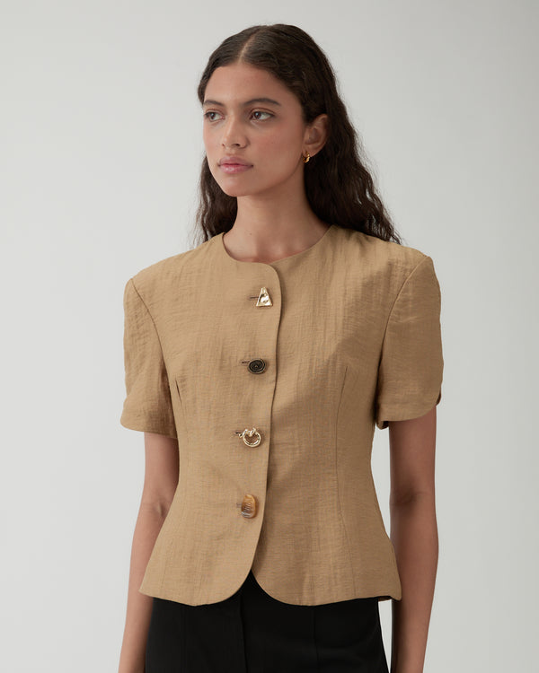 Rejina Pyo Cody Blouse Viscose Linen Blend Caramel