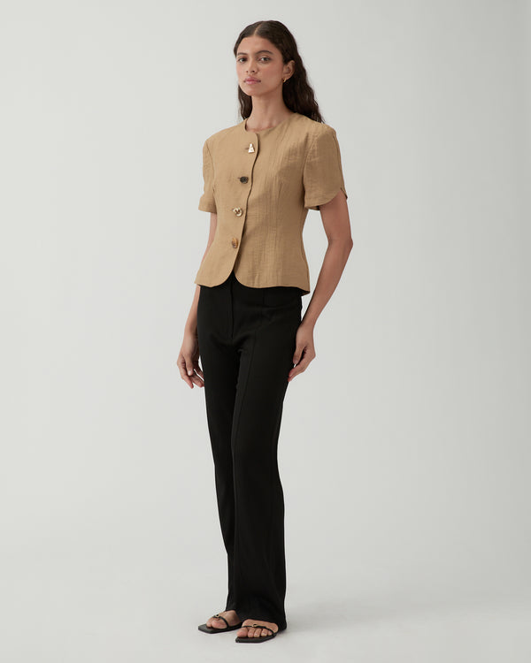 Rejina Pyo Cody Blouse Viscose Linen Blend Caramel