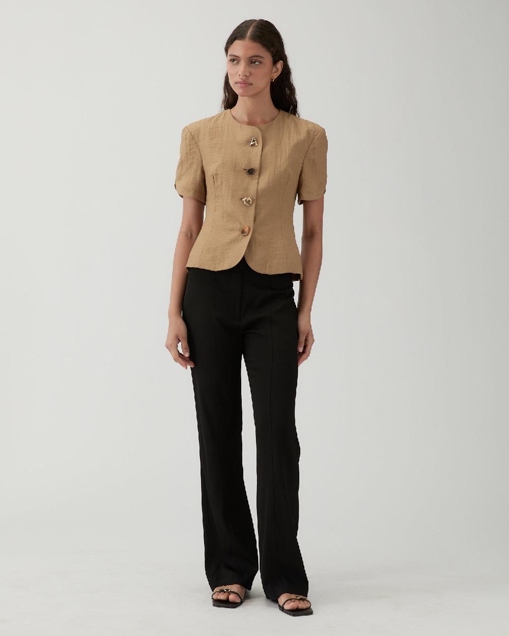 rejina pyo Cody Blouse Viscose Linen Blend Caramel