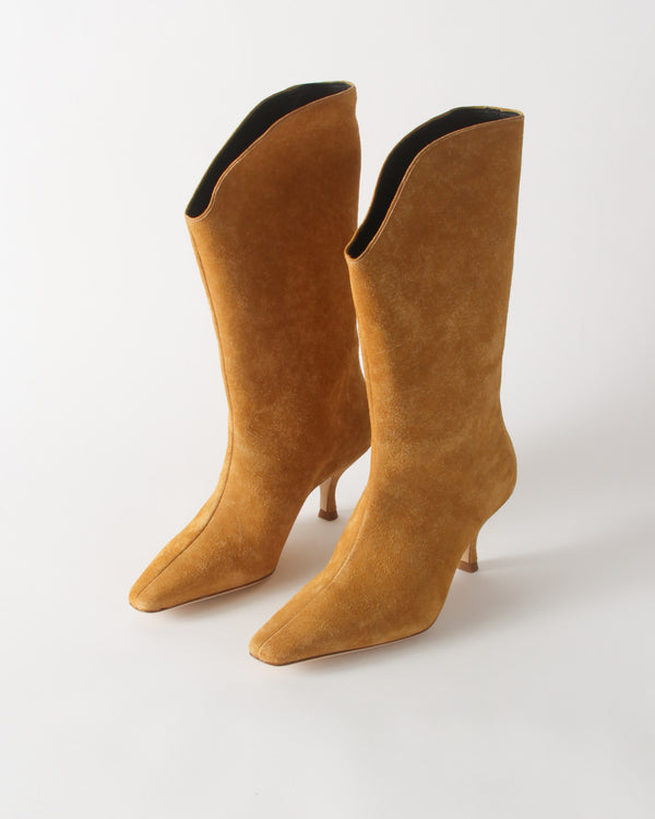 Rejina Pyo Curved Boot Suede Tan
