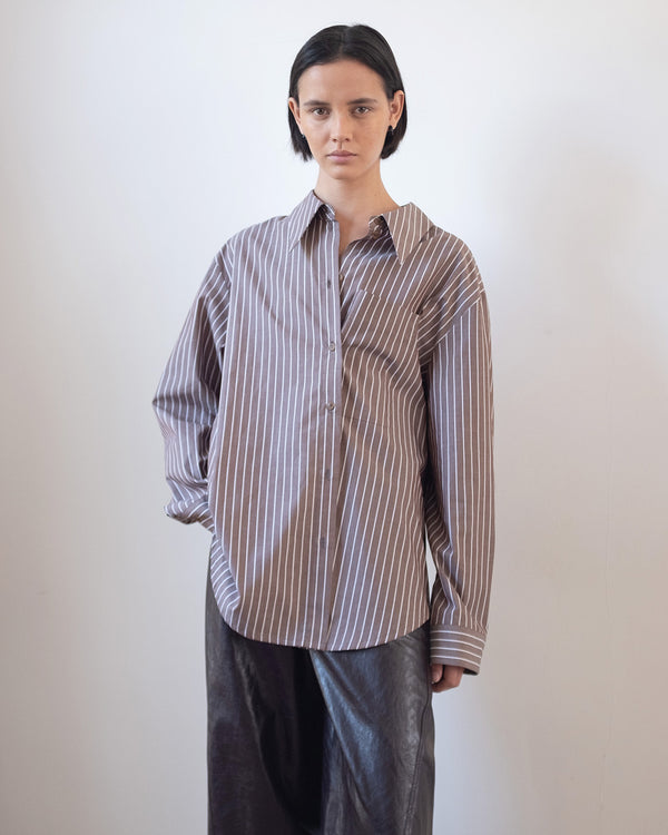 Rejina Pyo Ellis Shirt Cotton Stripe Brown
