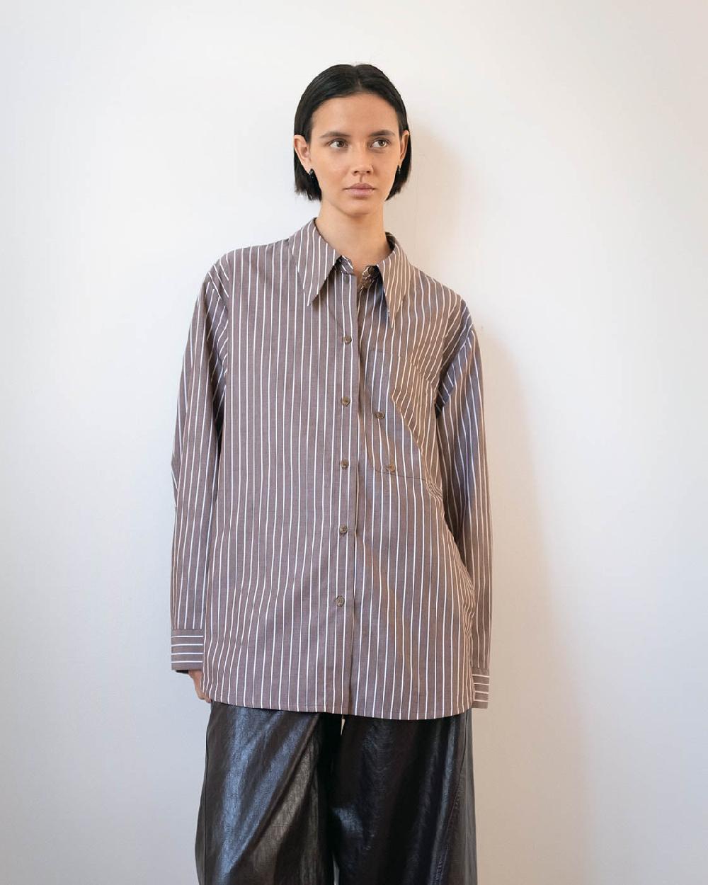 rejina pyo Ellis Shirt Cotton Stripe Brown