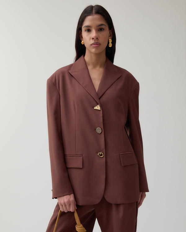 Rejina Pyo Enzo Blazer Wool Blend Brown