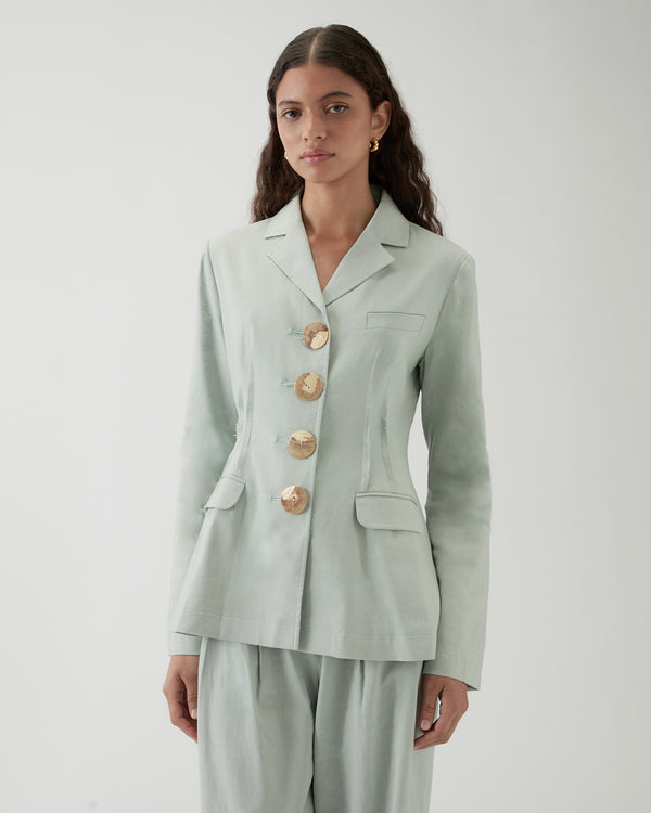 Rejina Pyo Etta Jacket Viscose Linen Blend Blue