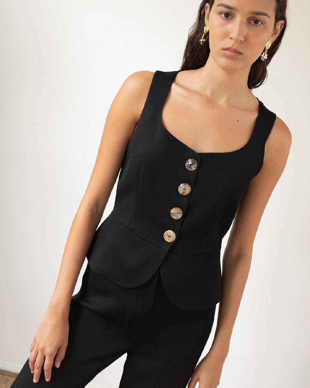 rejina pyo Eunice Vest Crepe Twill Viscose Black
