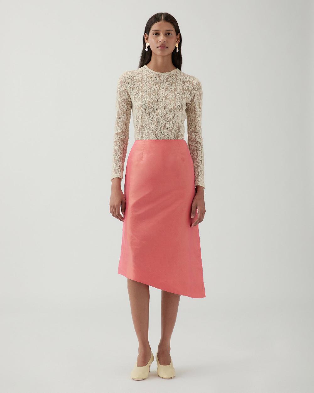 rejina pyo Eva Skirt Silk Taffeta Coral