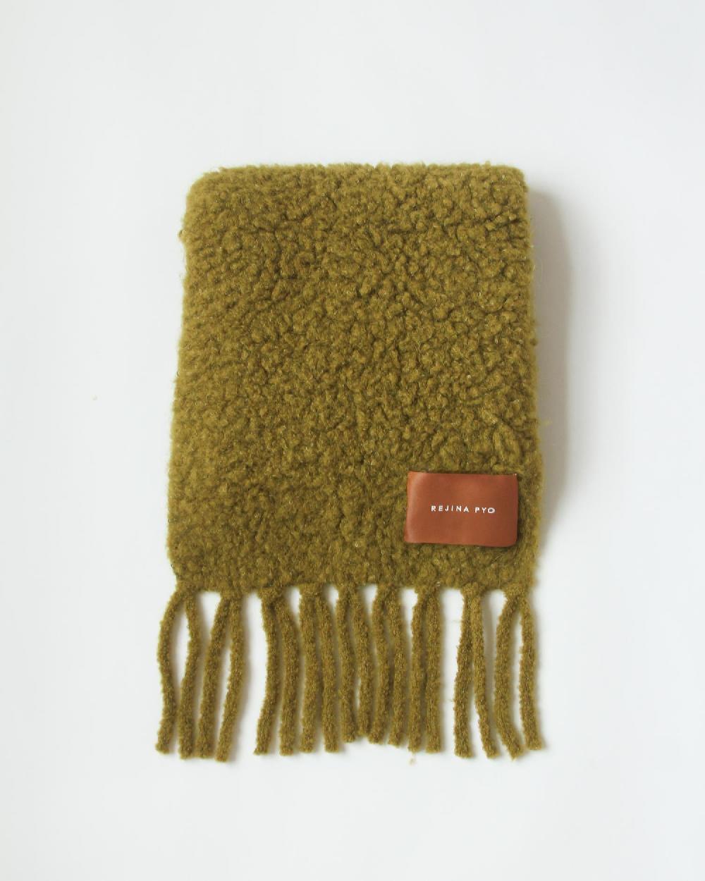 rejina pyo Fringe Scarf Bouclé Alpaca Green
