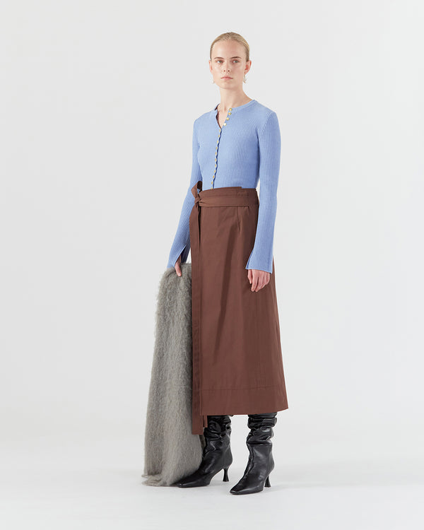 Rejina Pyo Isra Skirt Cotton Blend Twill Brown